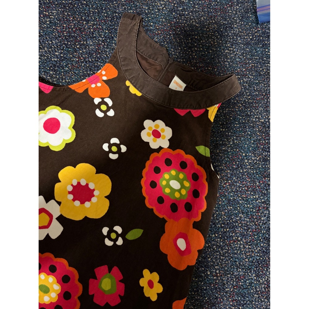Gymboree Girls Brown Corduroy Floral Jumper Dress Retro Mod Sleeveless Size 8